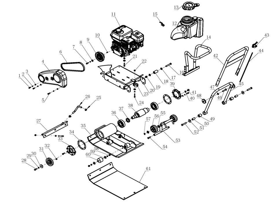 ЗУБР 15 кН, 80 кг, бензиновая виброплита (ВПБ-15 Г) - посмотреть вариант разборной схемы